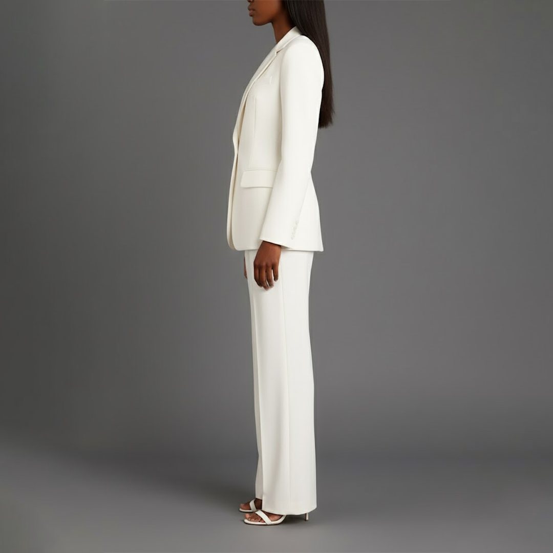 Elly | Damespak met lange getailleerde blazer en slanke broek