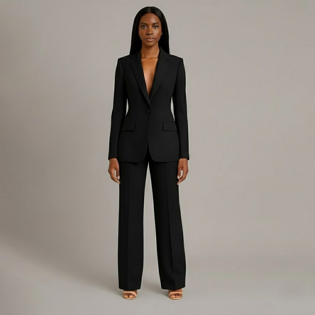 Elly | Damespak met lange getailleerde blazer en slanke broek