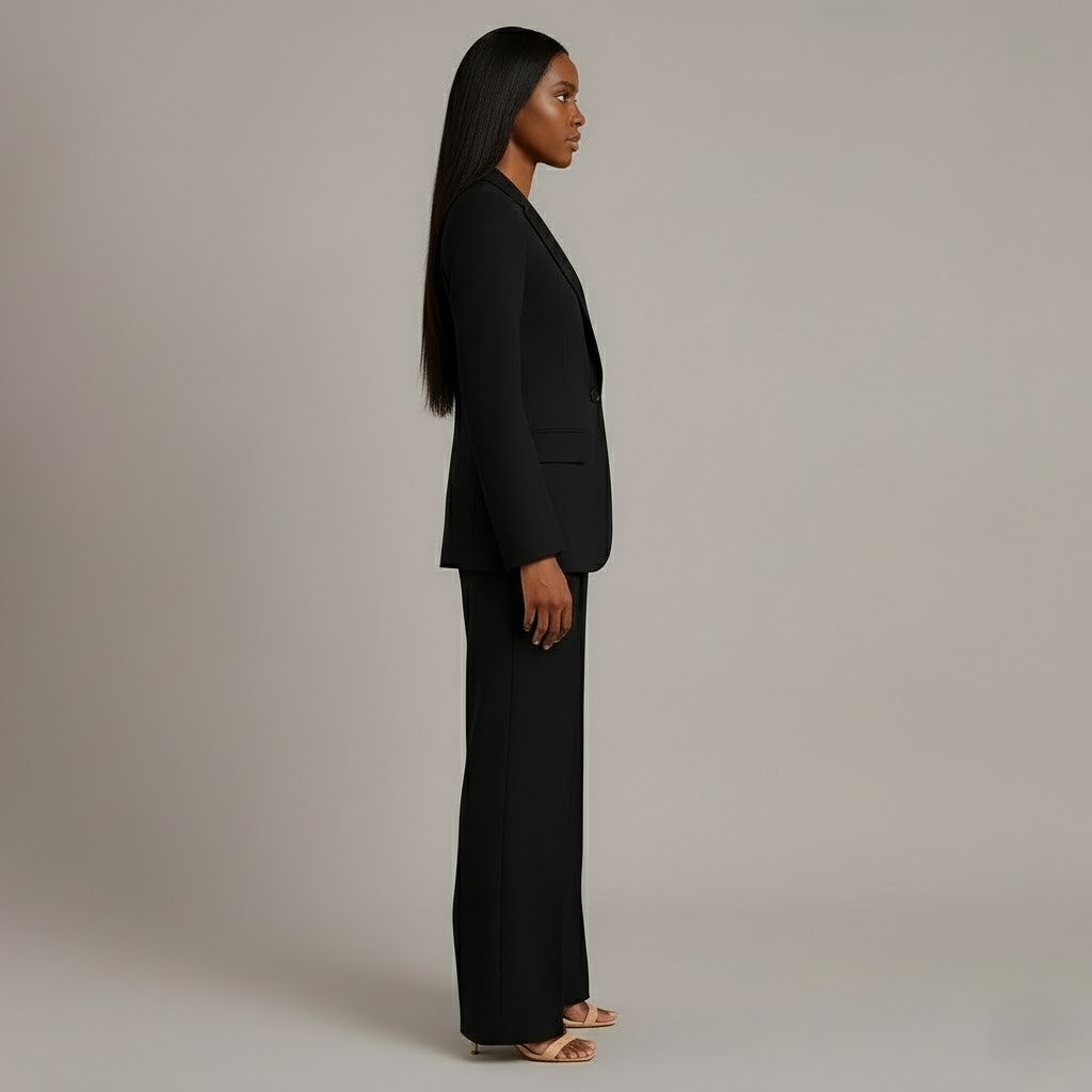 Elly | Damespak met lange getailleerde blazer en slanke broek