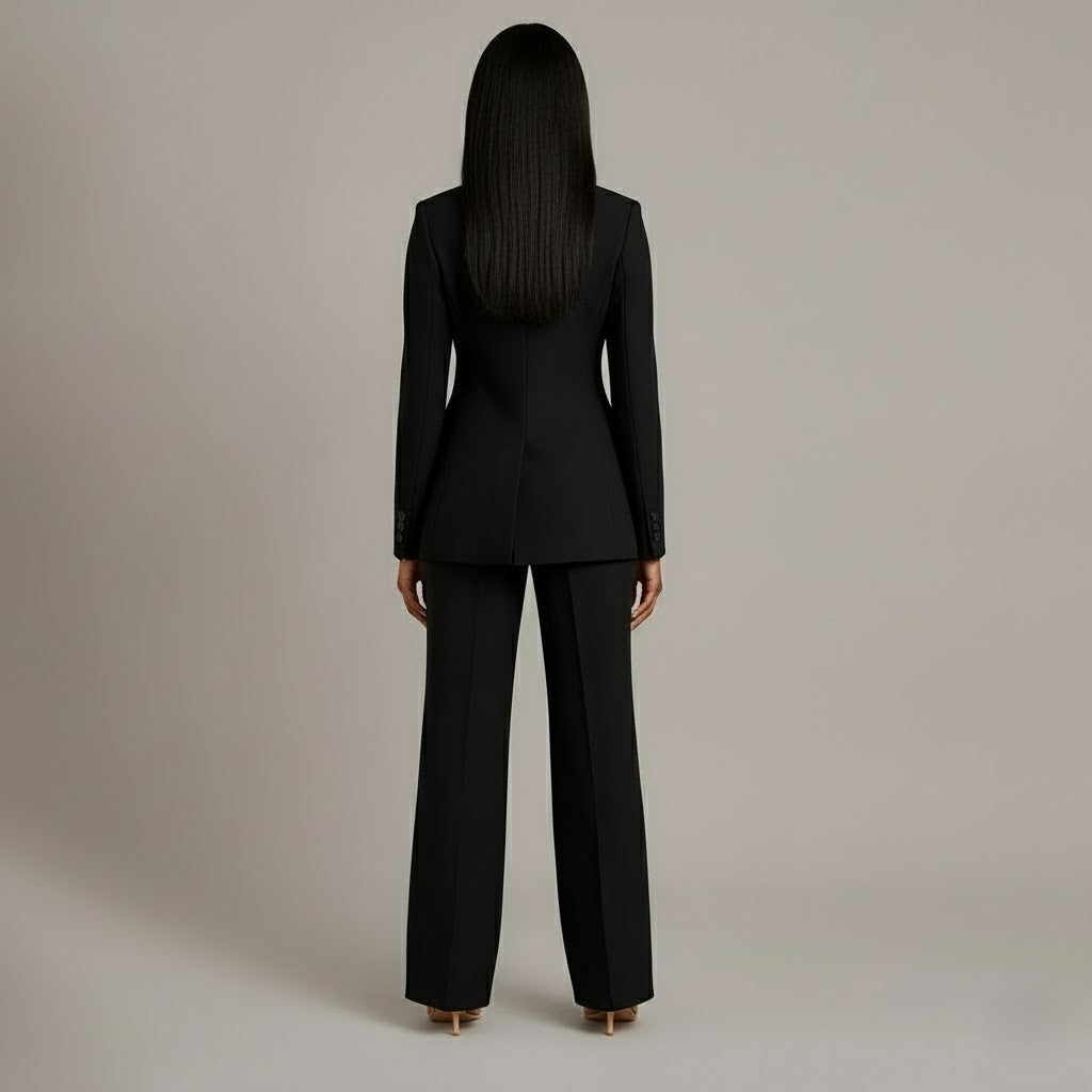 Elly | Damespak met lange getailleerde blazer en slanke broek