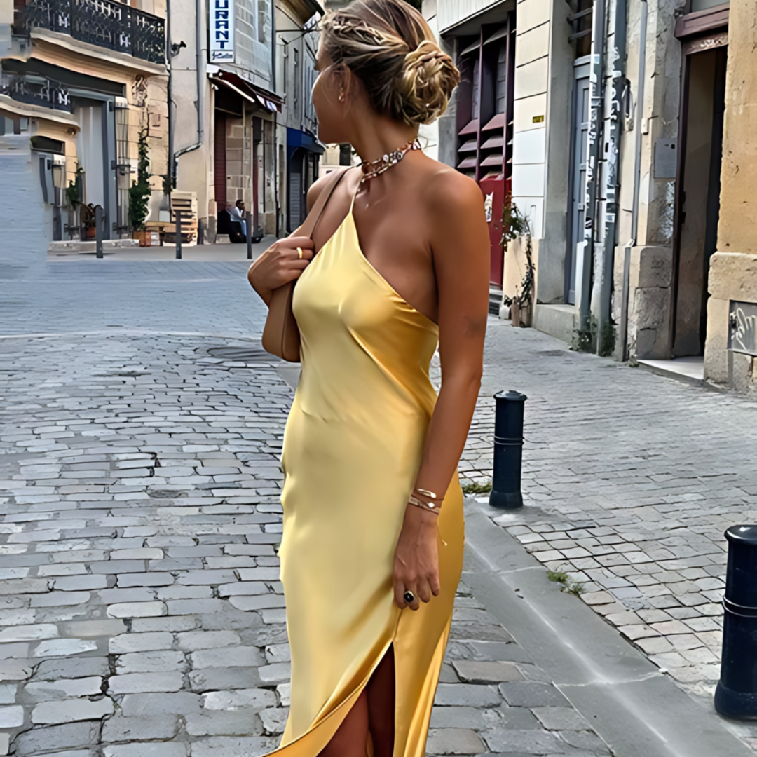 Gele zomerjurk met open rug