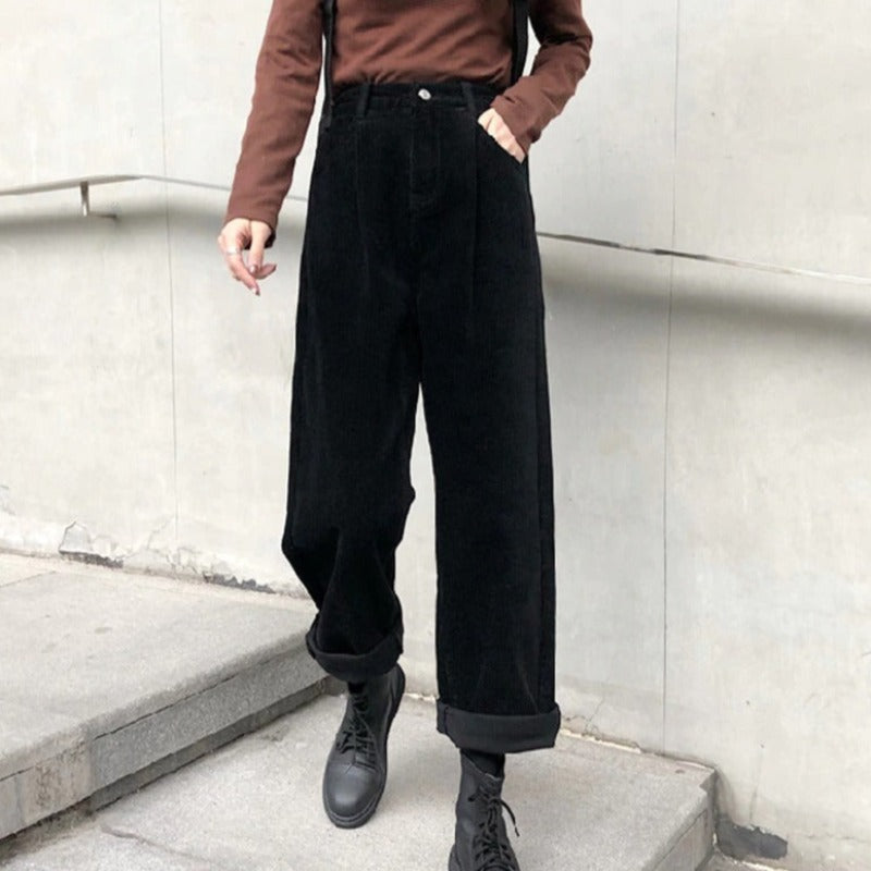Dames corduroy broek met wijde pijpen