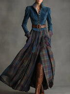 Getailleerde maxi-jurk met tartanrok