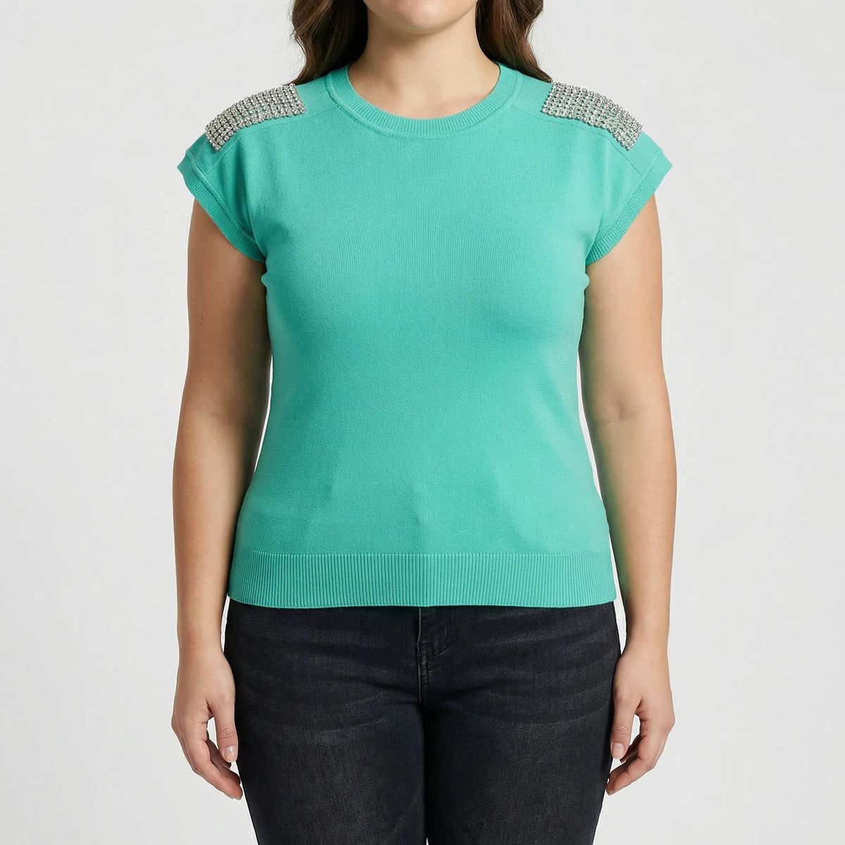Getailleerde gebreide top met strass op de schouders
