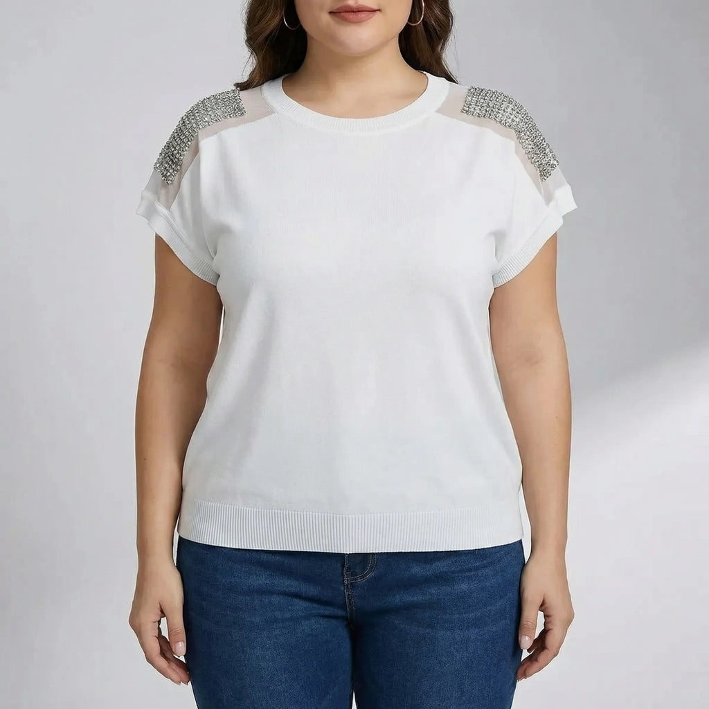 Getailleerde gebreide top met strass op de schouders