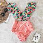 Bikini set met ruffle top en hoge taille broekje