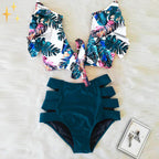 Bikini set met ruffle top en hoge taille broekje