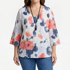 Bloemenprint v-halsblouse in plusmaat — afbeelding 17