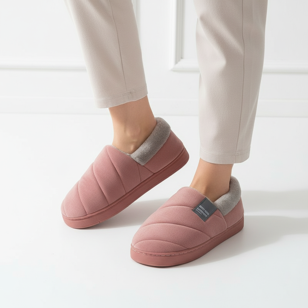 Gevoerde huisschoenen met pluche binnen