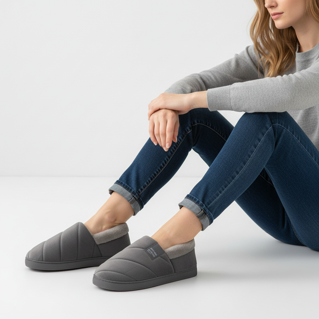 Gevoerde huisschoenen met pluche binnen