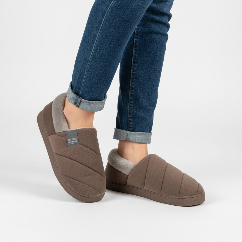 Gevoerde huisschoenen met pluche binnen