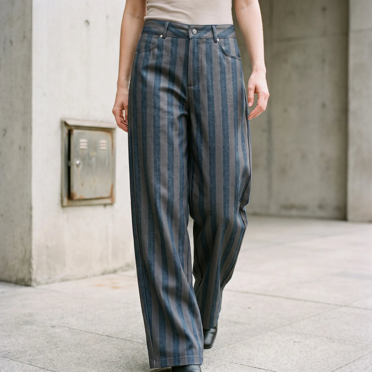 Gestreepte wide leg jeans