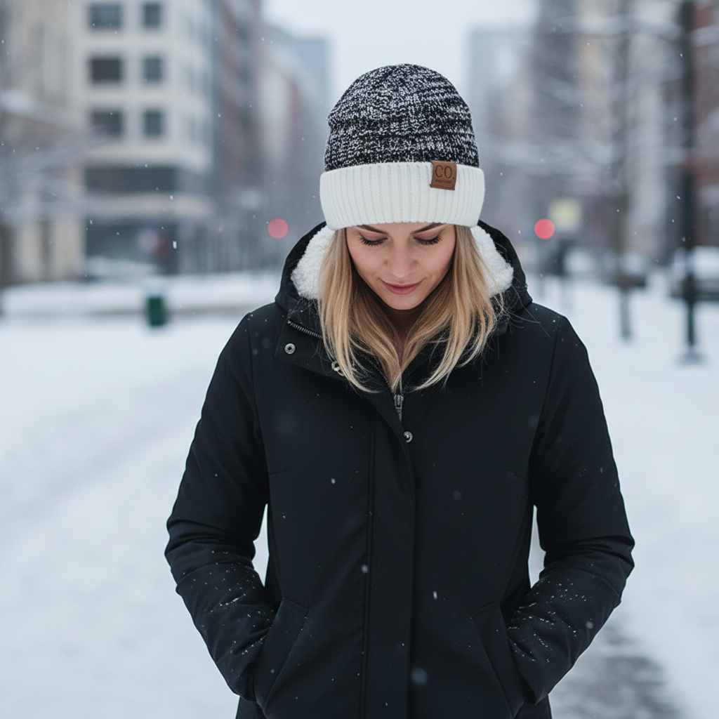 Gebreide wintermuts met omslagdoek