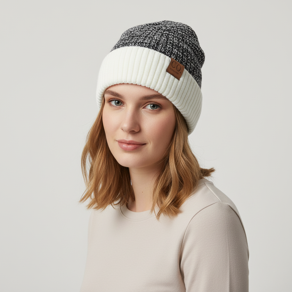 Gebreide wintermuts met omslagdoek