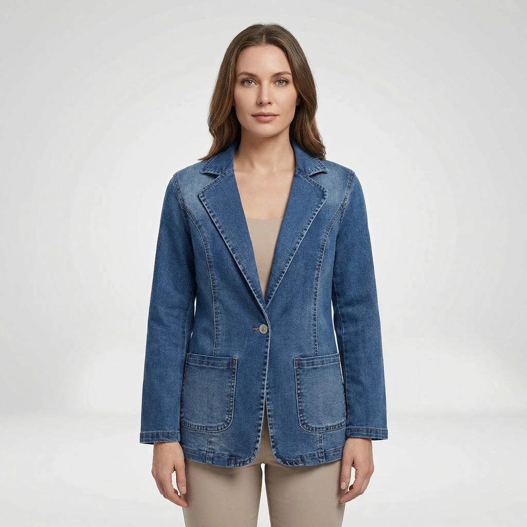 Gestructureerde denimblazer met reverskraag – Liva
