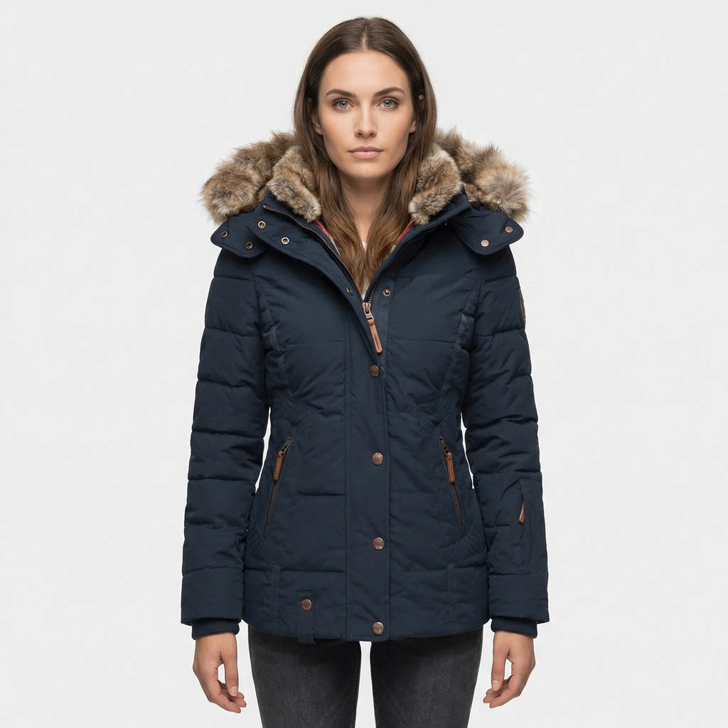 Gevoerde winterjas met bontkap