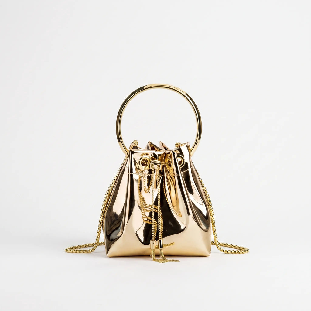 Glanzende bucket-stijl avondtas