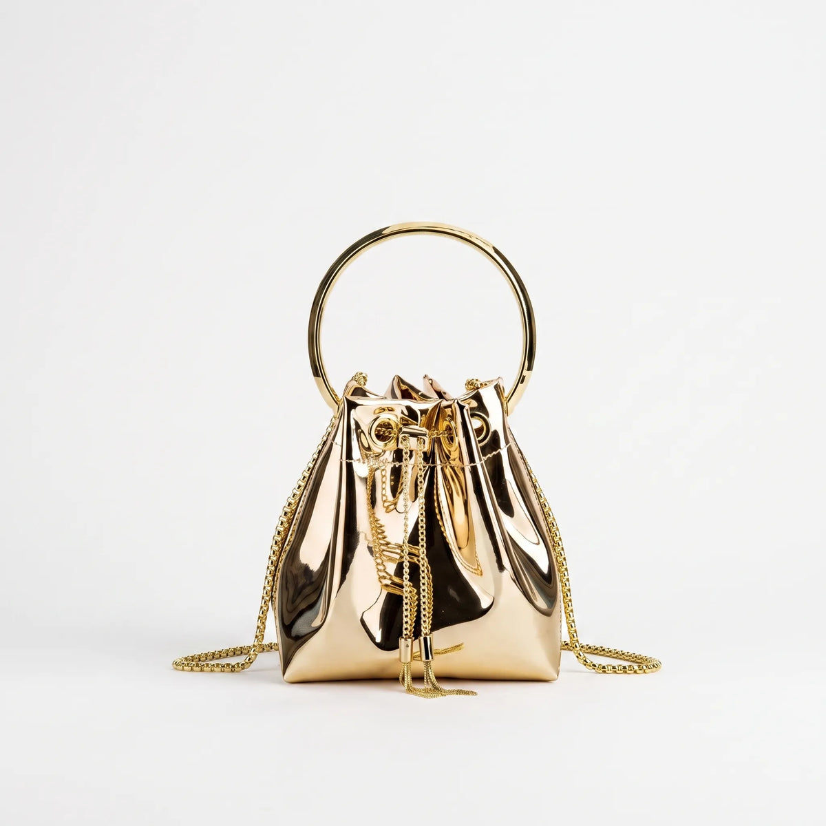 Glanzende bucket-stijl avondtas