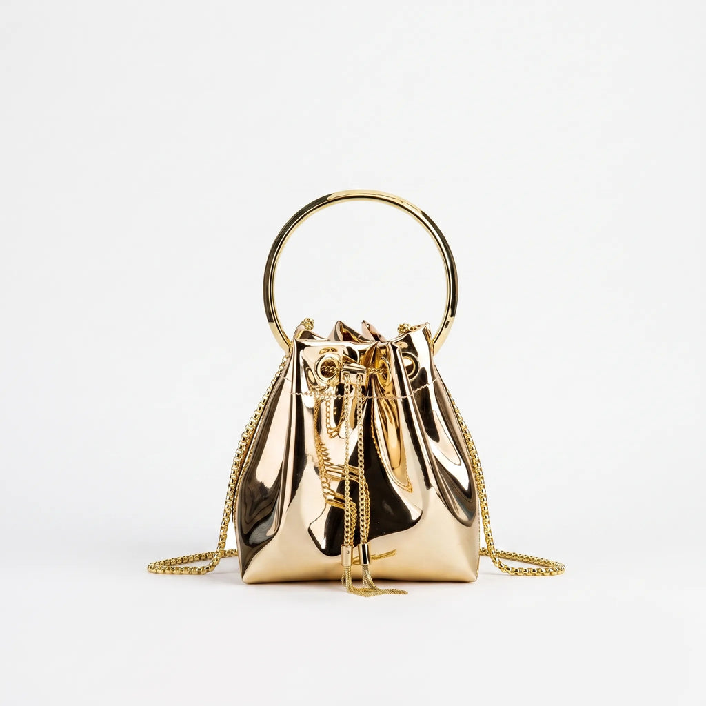 Glanzende bucket-stijl avondtas