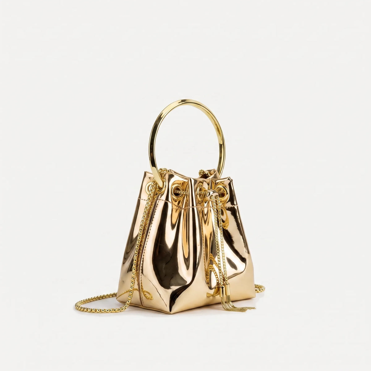 Glanzende bucket-stijl avondtas