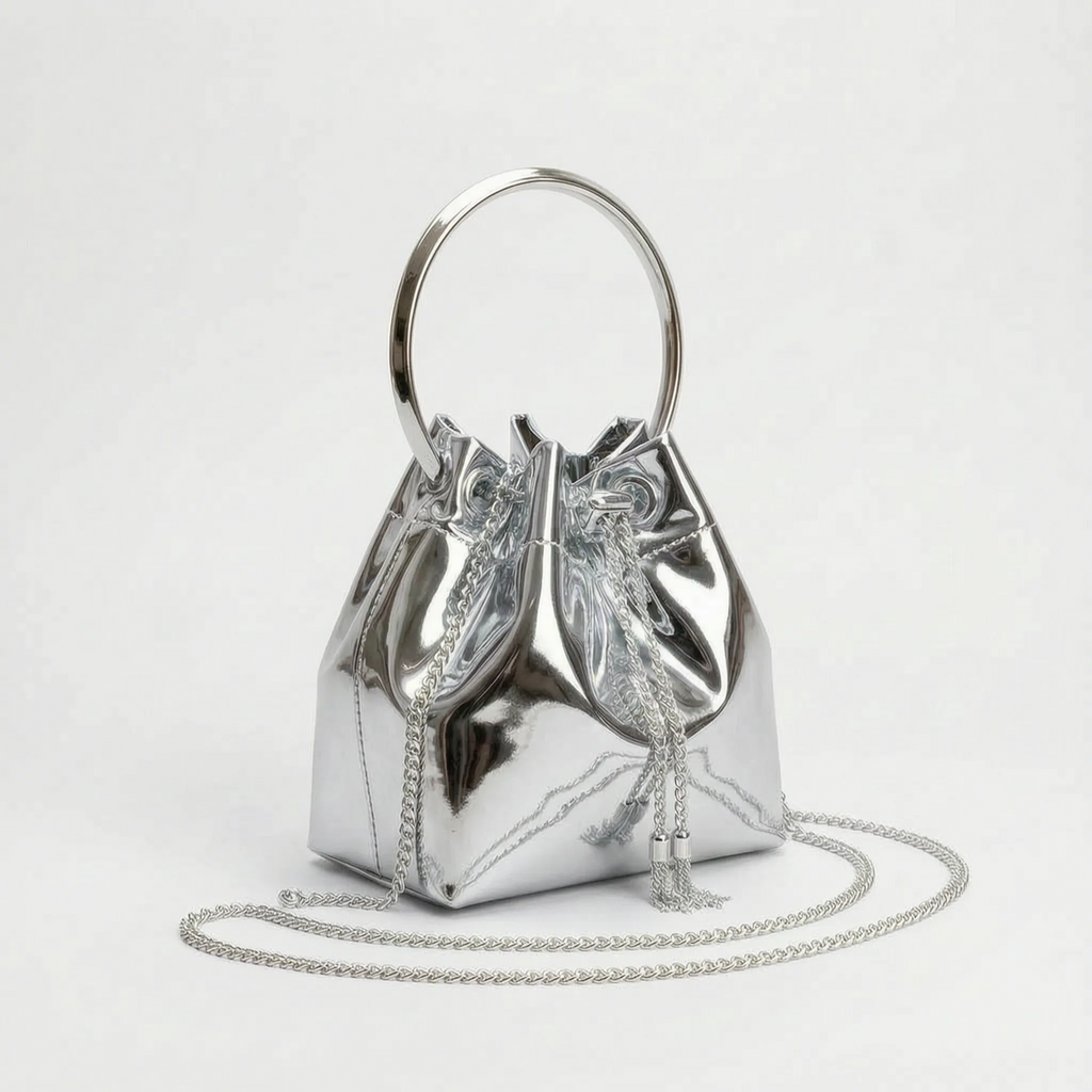 Glanzende bucket-stijl avondtas