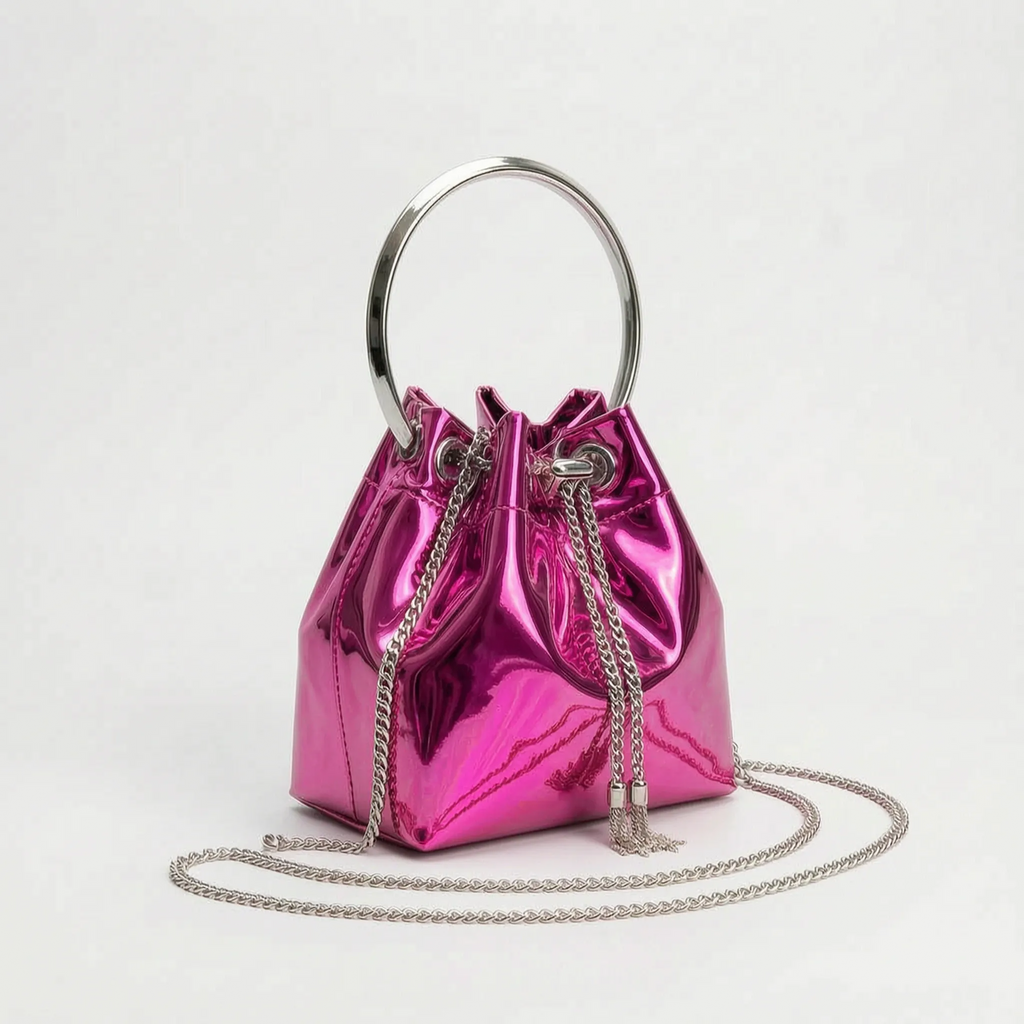 Glanzende bucket-stijl avondtas