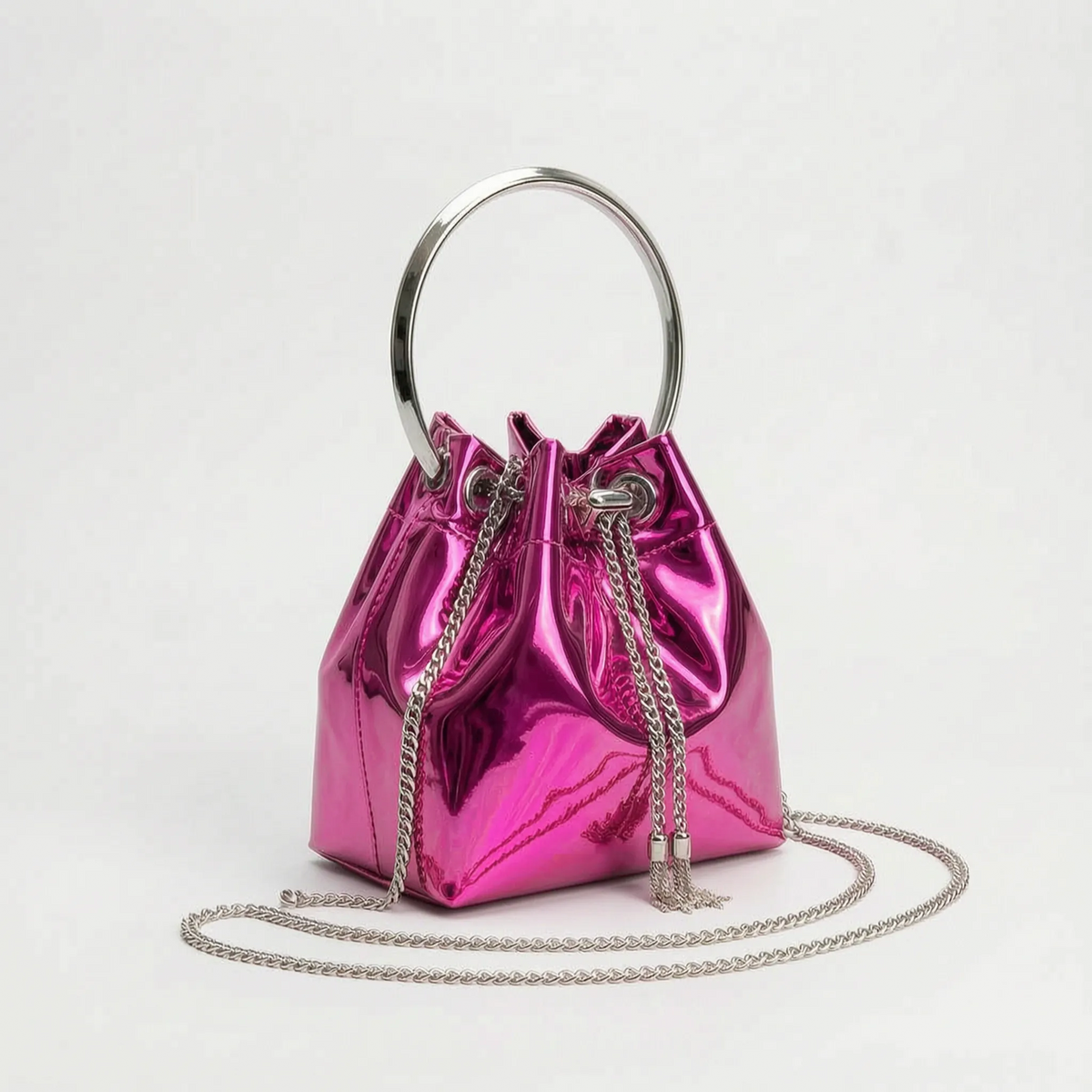 Glanzende bucket-stijl avondtas