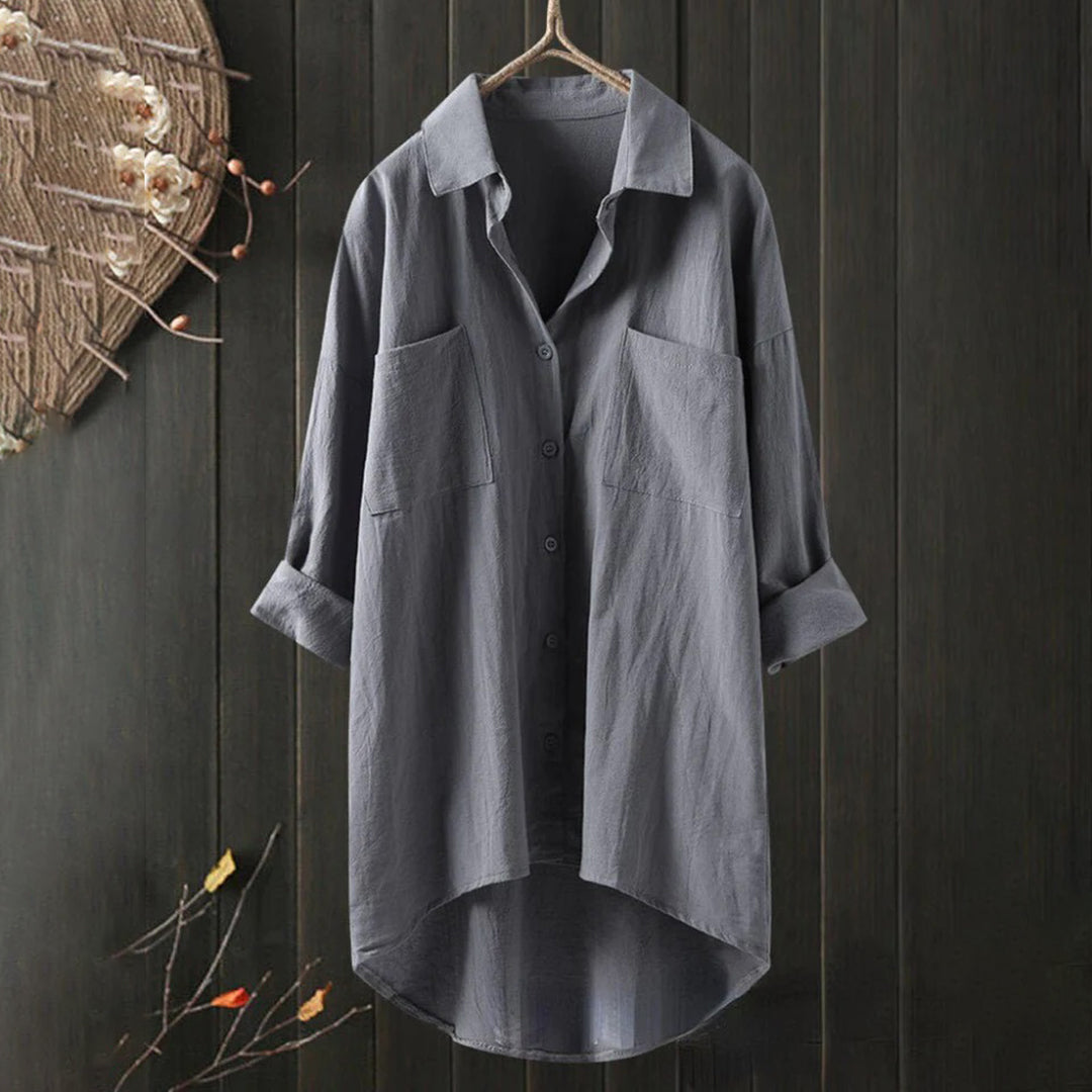 Luchtige damesblouse met lange mouwen en voorzakken — afbeelding 18
