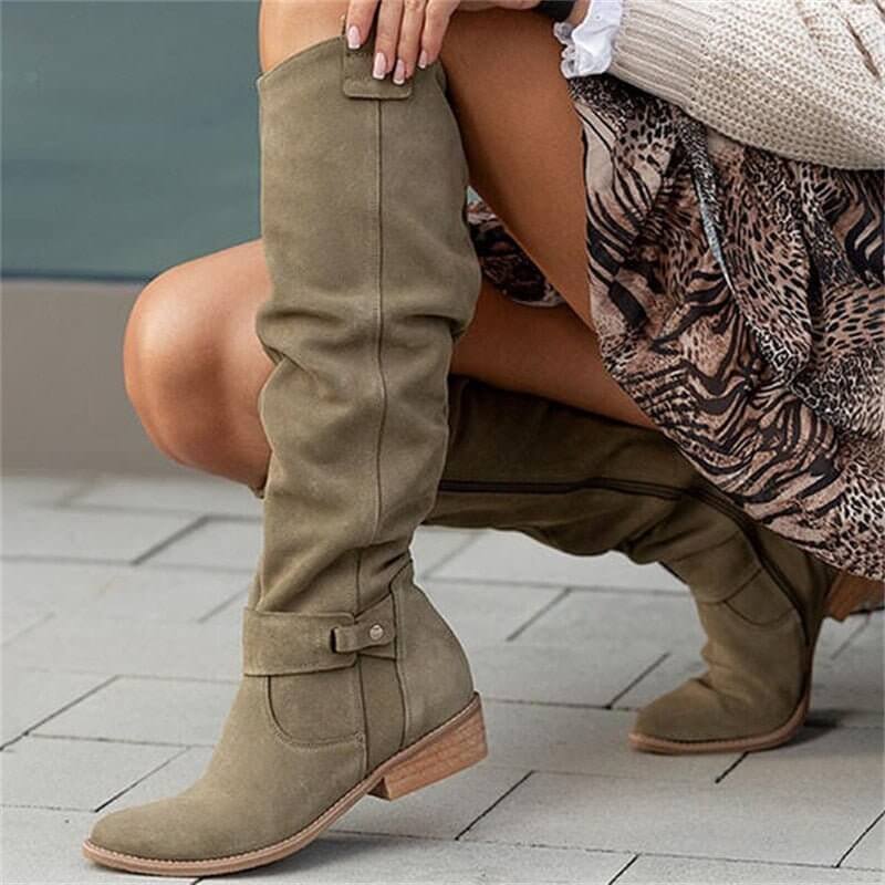 Dameslaarzen van suede-look met blokhak