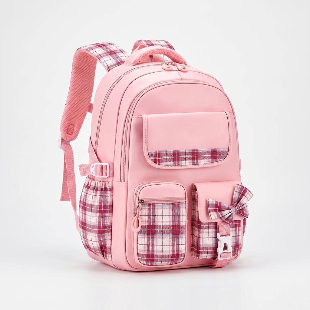 Grote schooltas met ruitjespatroon