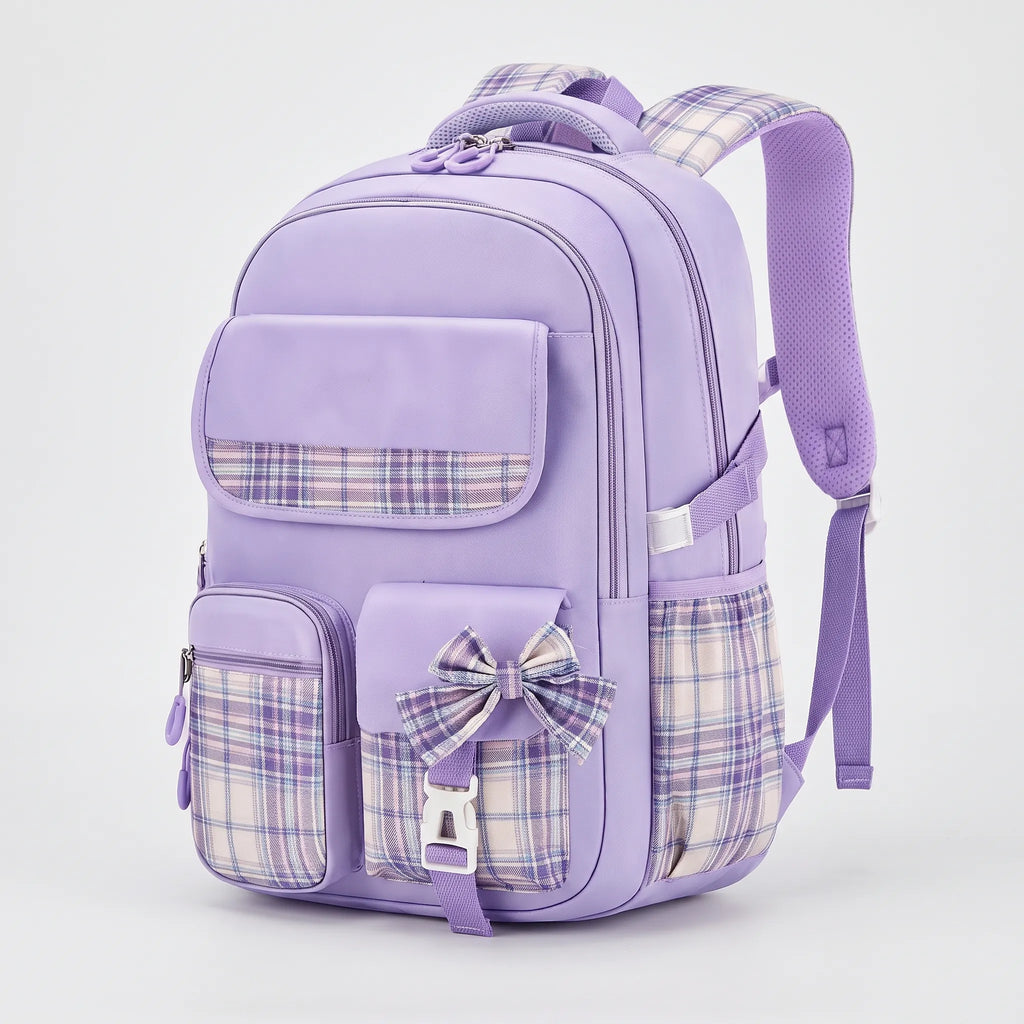 Grote schooltas met ruitjespatroon