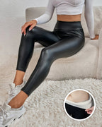 Fleece legging met leren look