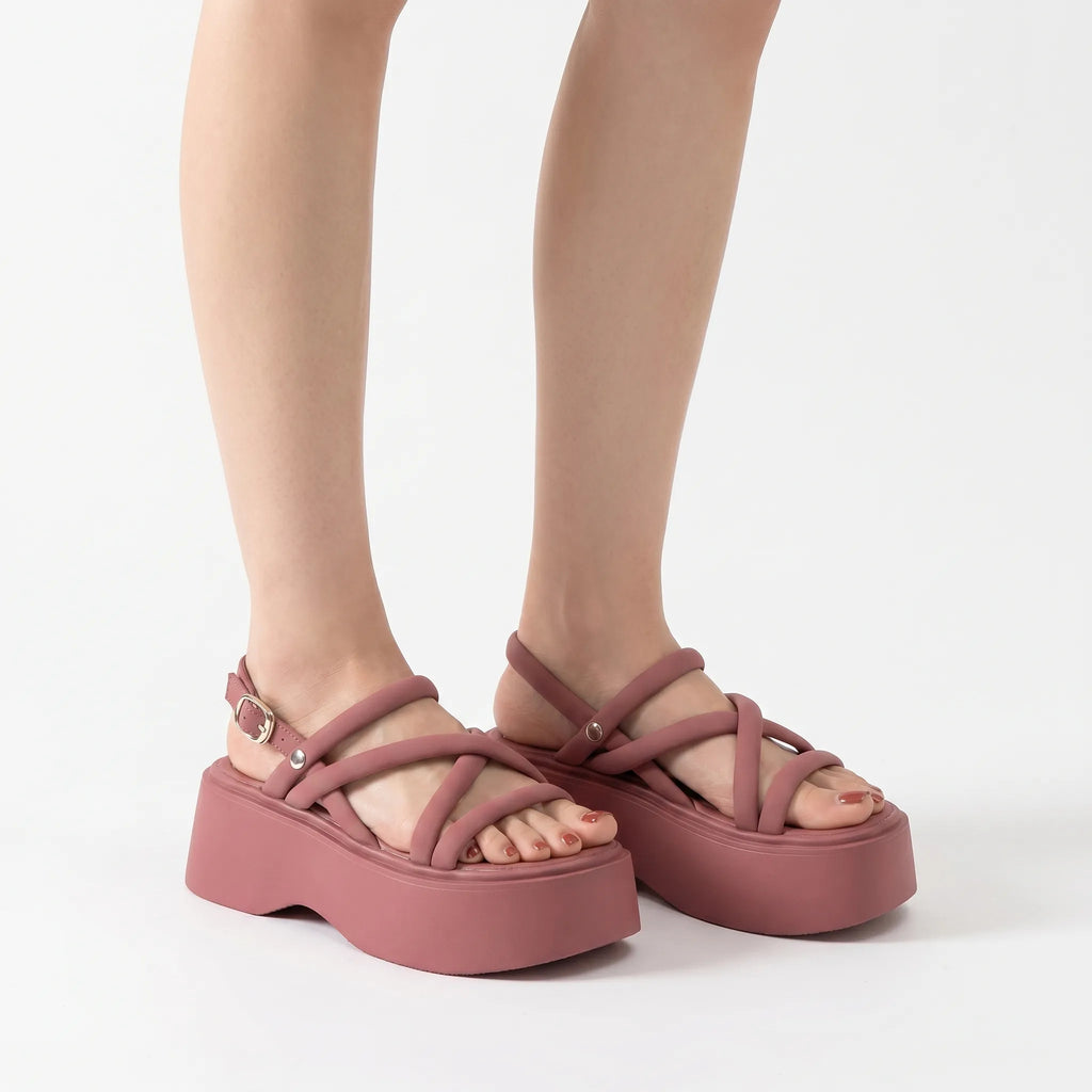 Grove platformsandalen met enkelbandjes