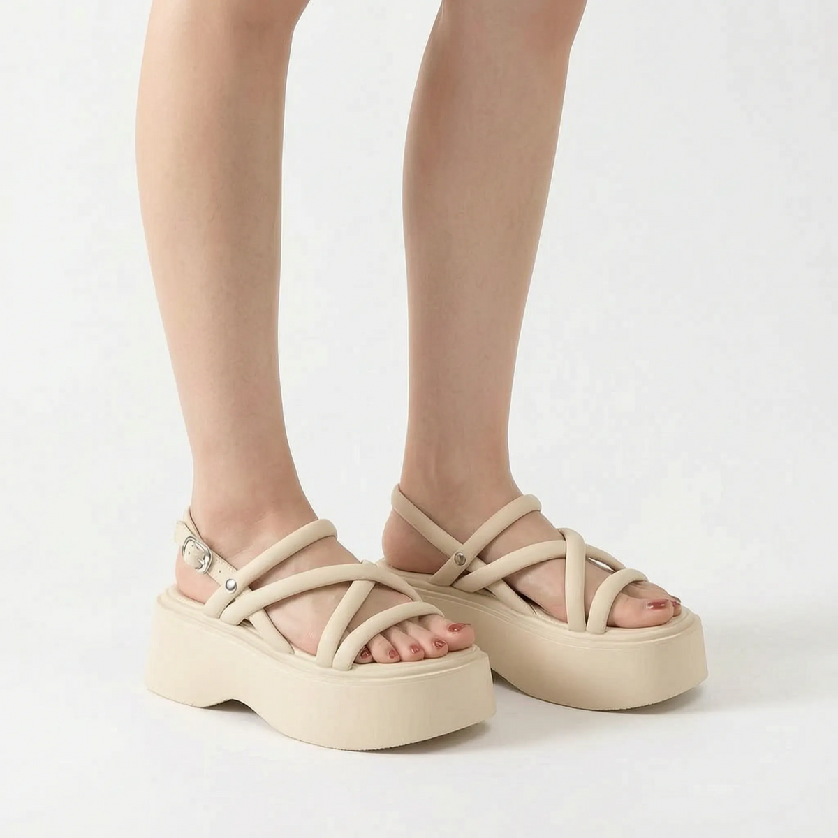 Grove platformsandalen met enkelbandjes