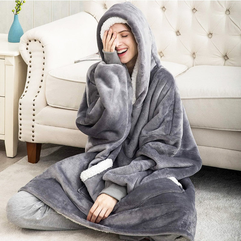 Fleece-dekenhoodie met wol en grote capuchon