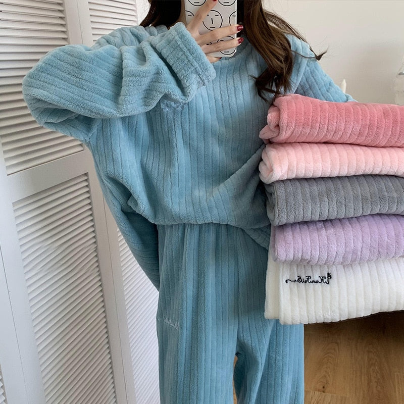 Koraal fleece pyjama set – warme 2-delige loungewear