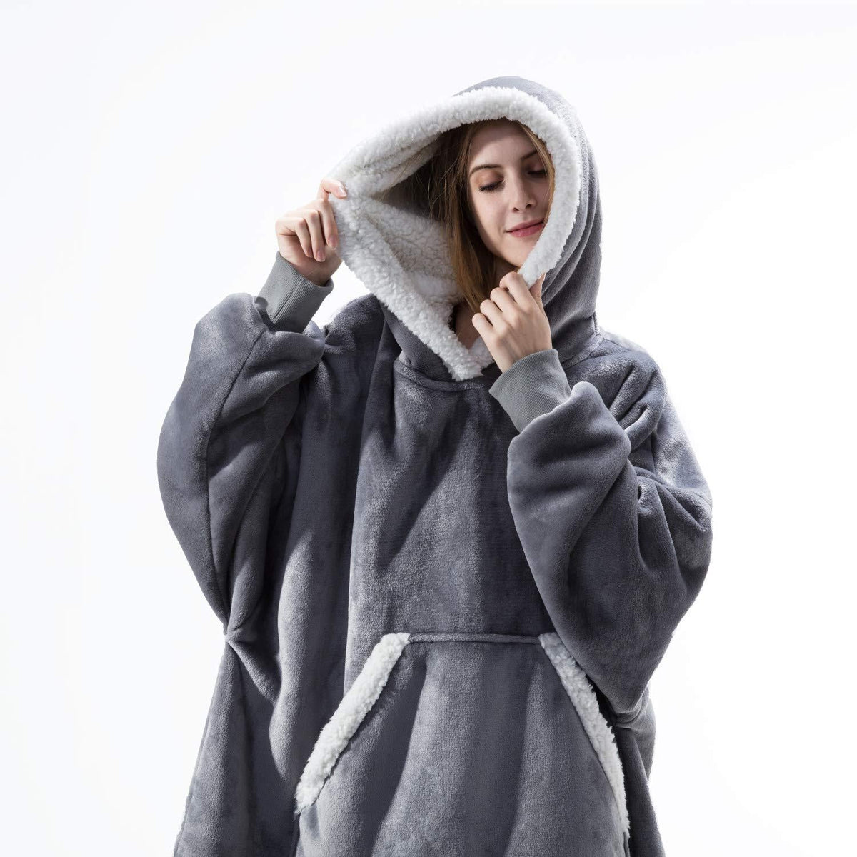Fleece-dekenhoodie met wol en grote capuchon
