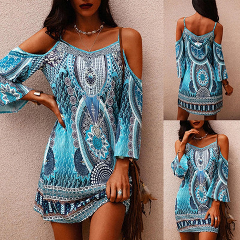 Off-Shoulder zomerjurk met etnische print