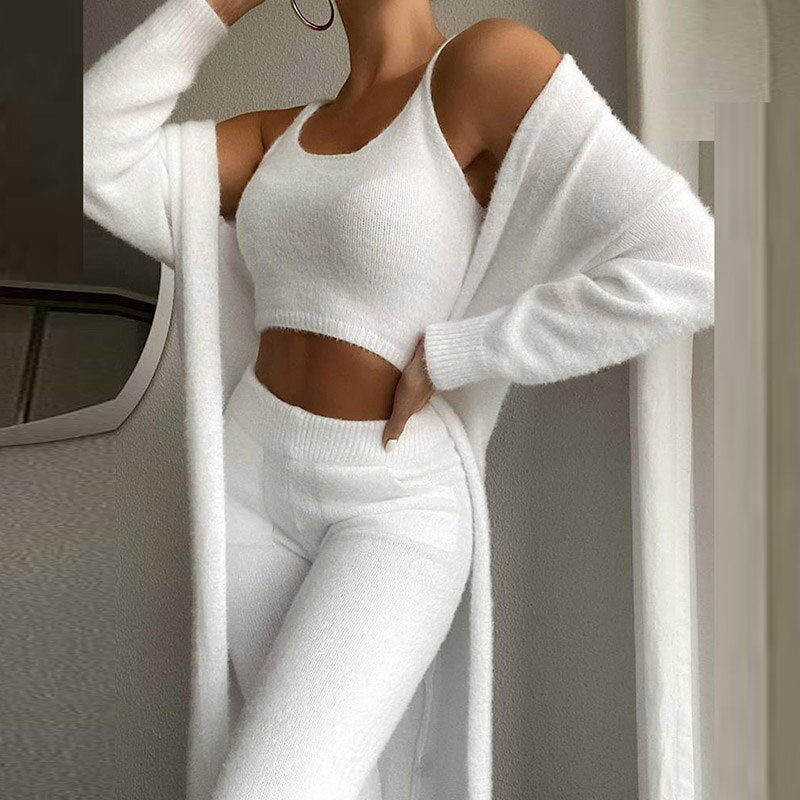 3-delige loungewear set scoop neck crop tops – dames casual pyjama set