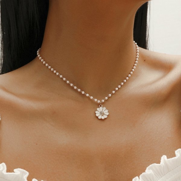 Madeliefje & parel hanger ketting voor dames