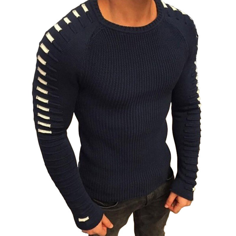 Gebreide herentrui met streepdetails