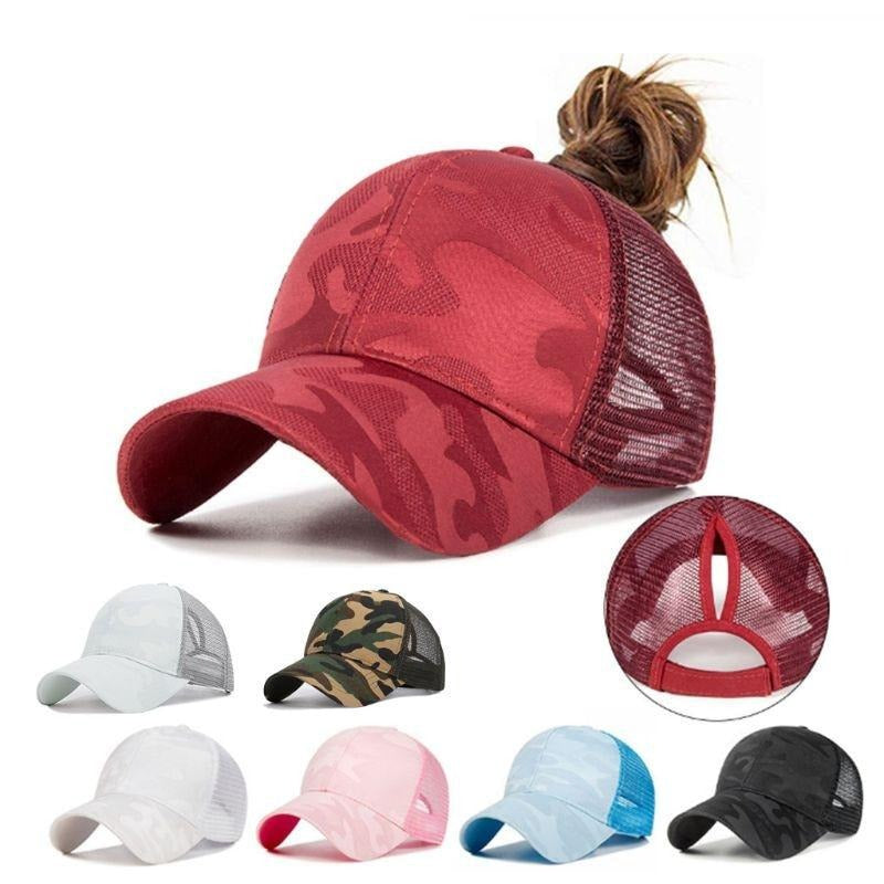 Dames baseballcap met een paardenstaartopening en klittenbandsluiting