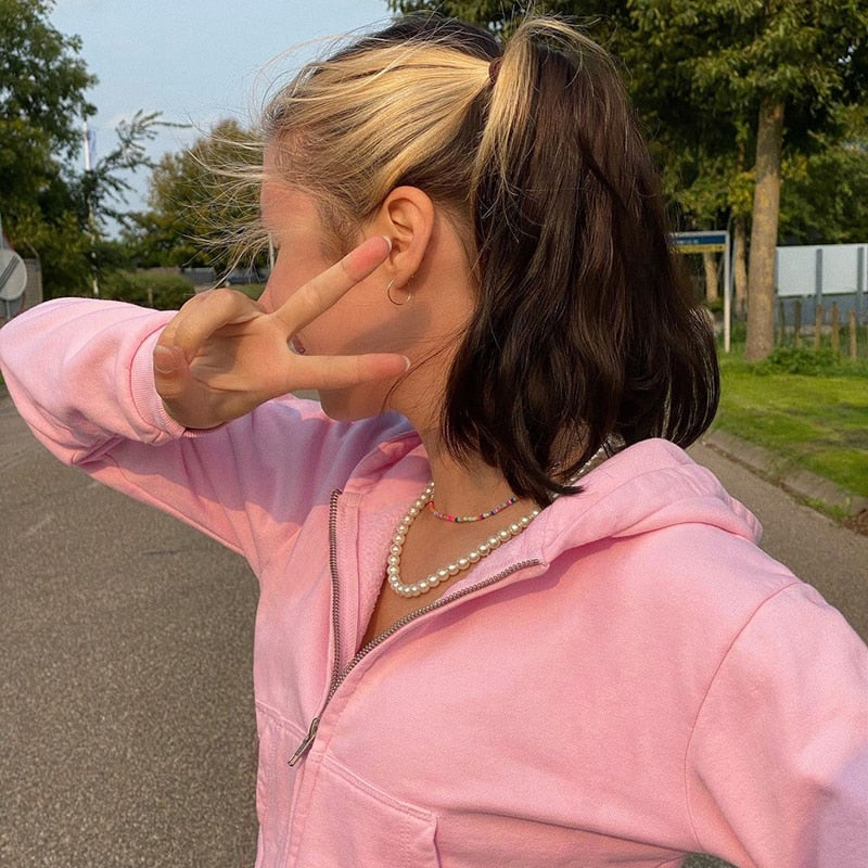 Figuurlijke dames cropped zip-up hoodie met capuchon