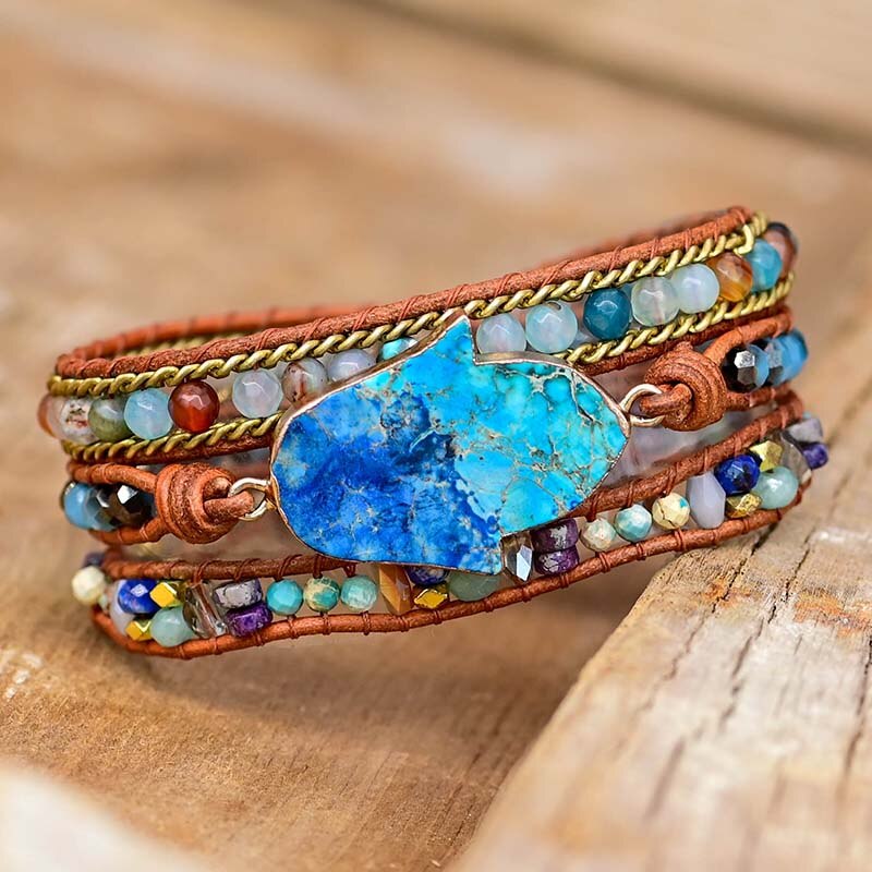 Blauw hamsa turkoois wikkelarmband
