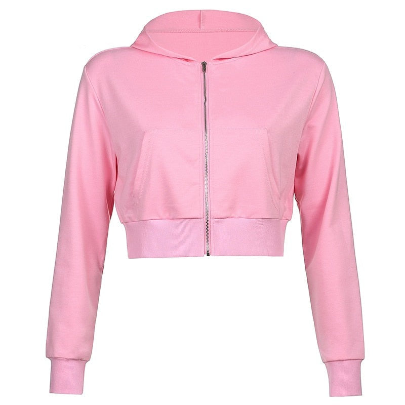Figuurlijke dames cropped zip-up hoodie met capuchon