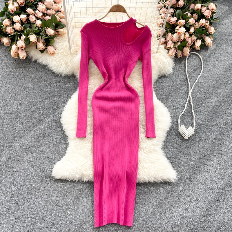 Chique maxi jurk – sexy hollow out gebreide bodycon