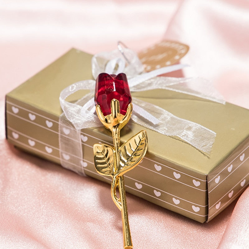 Glazen roos met geschenkdoos