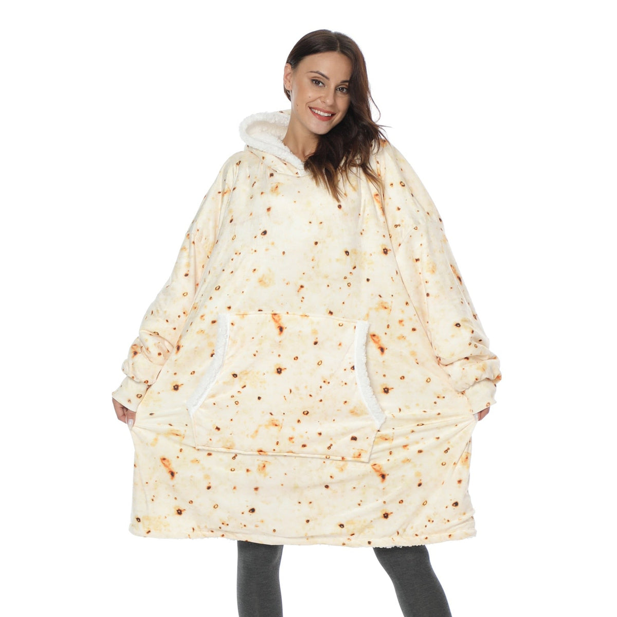 Fleece-dekenhoodie met wol en grote capuchon