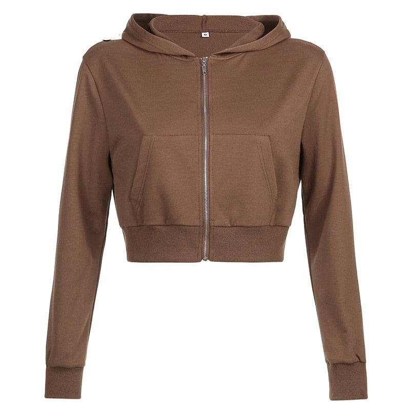 Figuurlijke dames cropped zip-up hoodie met capuchon