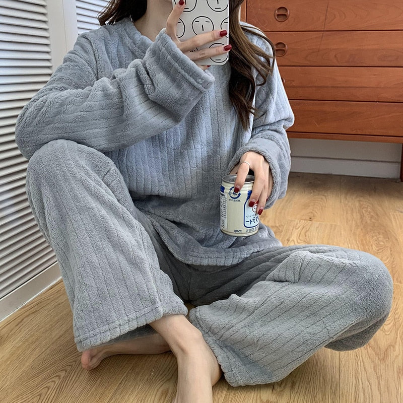 Koraal fleece pyjama set – warme 2-delige loungewear